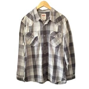 Levis Buffalo Plaid Pearl Snap Shirt Large Gray Western Heritage Lumberjack Work